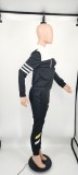 Winter Black Sports Letter Printing Hooded Two Piece Casual Set