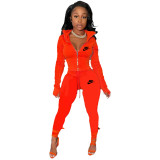 Red Famous Brands Women Zipper Printed Turn-down Neck Tracksuit Set