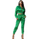 Solid Color Fluorescent Green Women Apparel Clothing Mercerized Cotton Zipper Sportswear Two Piece Outfits