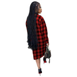 Red Long Sleeve Single-breasted Plaid Cardigan Outer Clothing