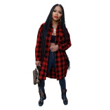 Red Long Sleeve Single-breasted Plaid Cardigan Outer Clothing