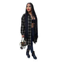 Black Long Sleeve Single-breasted Plaid Cardigan Outer Clothing
