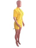 Casual Yellow Short Sleeve Pit Lace-up Romper