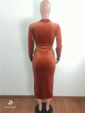 Orange Turndown Collar Cutout Bodycon Midi Dress