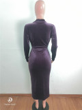 Dark Purple Turndown Collar Cutout Bodycon Midi Dress