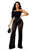 Black Nightclub Sexy See-through Strapless Lace Jumpsuit