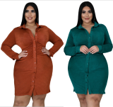 Fat Woman Plus Size Orange Long sleeves Ruched Midi T-shirts Dresses