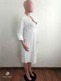 Loose White Cotton Linen Midi Shirt Dress