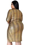Fat Woman Clubwear Plus Size Glossy Bronzing V Neck Pit Split Dress