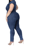 Fat Lady Women's Plus Size Short Sleeve Zipper Turndown Neck Denim Jumpsuit