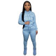 Autumn Winter Thick Drawstring Jogger Two Piece Light Blue Sweatpants and Hoodie Set