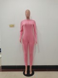 Pink Decorative Edge Patchwork Bodycon Jumpsuit