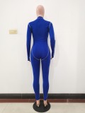 Blue Decorative Edge Patchwork Bodycon Jumpsuit