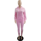Solid Pink Fleece Hooded Sweatshirt Pant Set