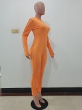 Orange Decorative Edge Patchwork Bodycon Jumpsuit
