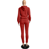 Solid Red Fleece Hooded Sweatshirt Pant Set