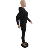 Solid Black Fleece Hooded Sweatshirt Pant Set