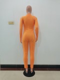Orange Decorative Edge Patchwork Bodycon Jumpsuit
