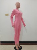 Pink Decorative Edge Patchwork Bodycon Jumpsuit
