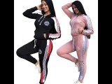 Casual Black Printed Pattern Sweatpants Hoodie Two Piece Women Sets