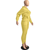 Solid Yellow Fleece Hooded Sweatshirt Pant Set