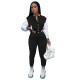 Women's Black Color-blocking Jacket Suit Single-breasted Stitching Baseball Two Piece Uniform