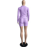 Purple Women Knit Waffle Pajamas Set Loungewear Pant Set