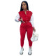 Women's Red Color-blocking Jacket Suit Single-breasted Stitching Baseball Two Piece Uniform