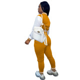Women's Orange Color-blocking Jacket Suit Single-breasted Stitching Baseball Two Piece Uniform