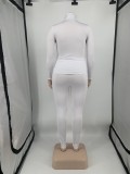 Solid Color White Two Piece High Collar Plus Size Set