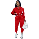 Solid Color Red Jacket Suits Women's Single-breasted Baseball Uniform Two Piece Outfits