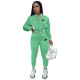 Women's Green Embroidered Jacket Suits Solid Color Single-breasted Baseball Uniform Two Piece Outfits