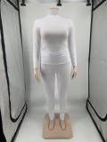 Solid Color White Two Piece High Collar Plus Size Set