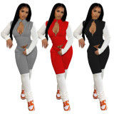 Casual Red Stitching Turn-down Neck Solid Zipper Tracksuits Two Piece Sets