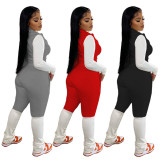 Casual Red Stitching Turn-down Neck Solid Zipper Tracksuits Two Piece Sets