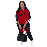 Casual Red Famous Brands Women Offset Printing Sportswear Ladies 2 Piece Set