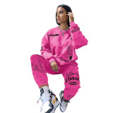 Rose Letter Print Streetwear Graphic Tracksuit Womens Sweatshirt Joggers Matching Set