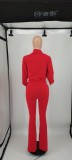 Solid Color Red High Neck Zipper Flares Jogger Suit