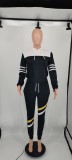 Black Collage Ribbon Tracksuits Women Two Piece Hooded Casual Set