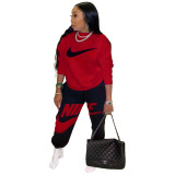 Casual Red Famous Brands Women Offset Printing Sportswear Ladies 2 Piece Set