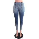 Denim Pencil Pants Sexy Women High Waist Elegant Double Zippers Jeans Casual Trousers