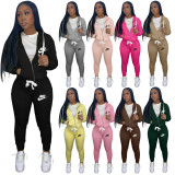 Casual Pink Drawstring Twill Sweatsuit Women Sets Sports Printed Letter Hoodie Tracksuit Set