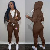 Casual Coffee Drawstring Twill Women Sets Sports Printed Letter Hoodie Sweatsuit Set Tracksuit