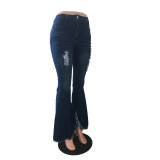 Fringed Wide-leg Jeans Denim Flared Trousers