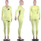 Casual Yellow Drawstring Twill Sweatsuit Women Sets Sports Printed Letter Hoodie Tracksuit Set