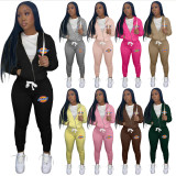 Casual Black Drawstring Twill Women Sets Sports Printed Letter Hoodie Sweatsuit Set Tracksuit