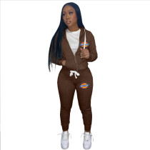Casual Coffee Drawstring Twill Women Sets Sports Printed Letter Hoodie Sweatsuit Set Tracksuit