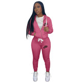 Casual Rose Drawstring Twill Sweatsuit Women Sets Sports Printed Letter Hoodie Tracksuit Set