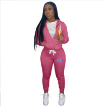 Casual Rose Drawstring Twill Women Sets Sports Printed Letter Hoodie Sweatsuit Set Tracksuit