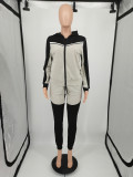 Casual Black/Grey Women Clothing Stitching Zipper Hoodie Two Piece Sportswear Sets + Vacuum Packaging